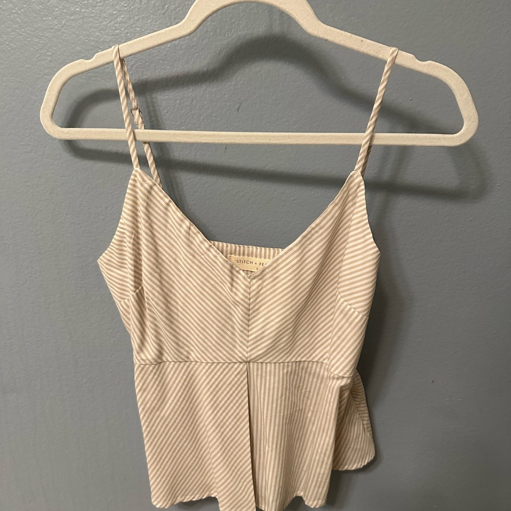 Striped Cream and White Spaghetti Strap Tank Top